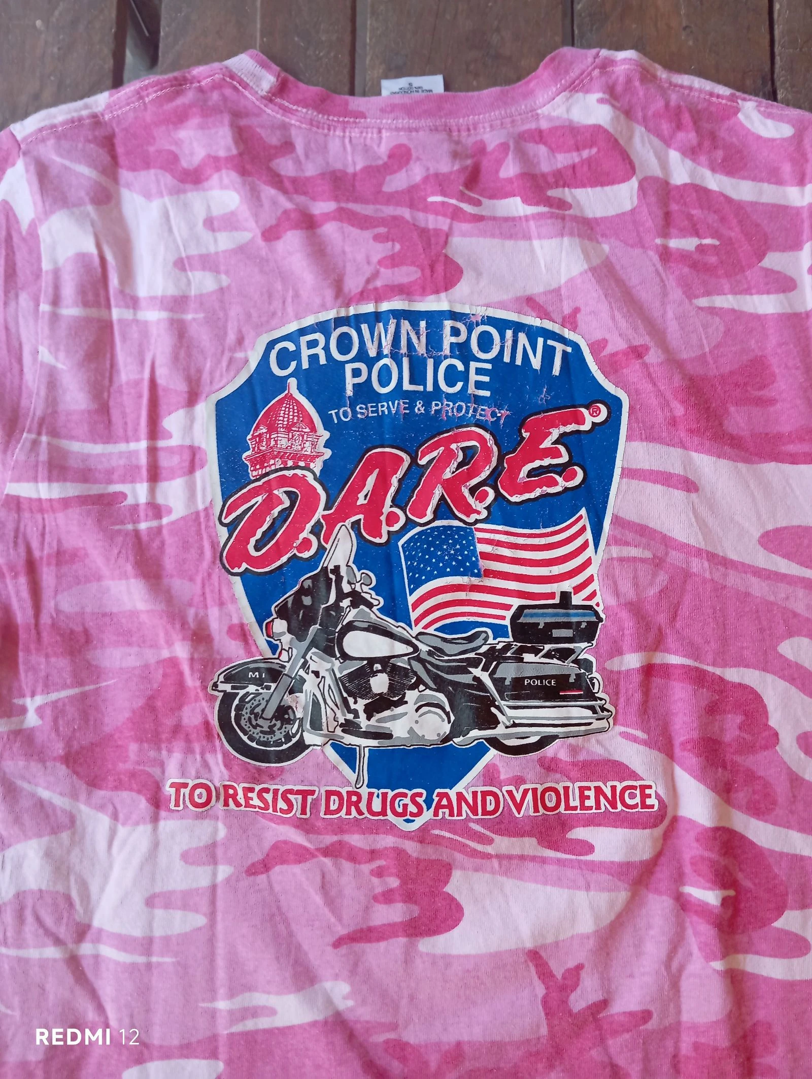 T-shirt vintage camouflage rose D.A.R.E. Crown Point Police S – photo 3